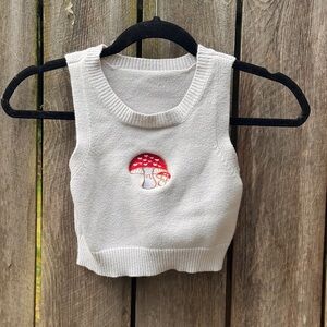 SHEIN Cream Sleeveless Top with Red Mushroom Embroidery